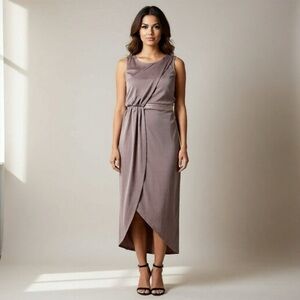 Asos Dress Satin Stretch Champagne Pink Size 4 Small Maxi Sleeveless Beaded